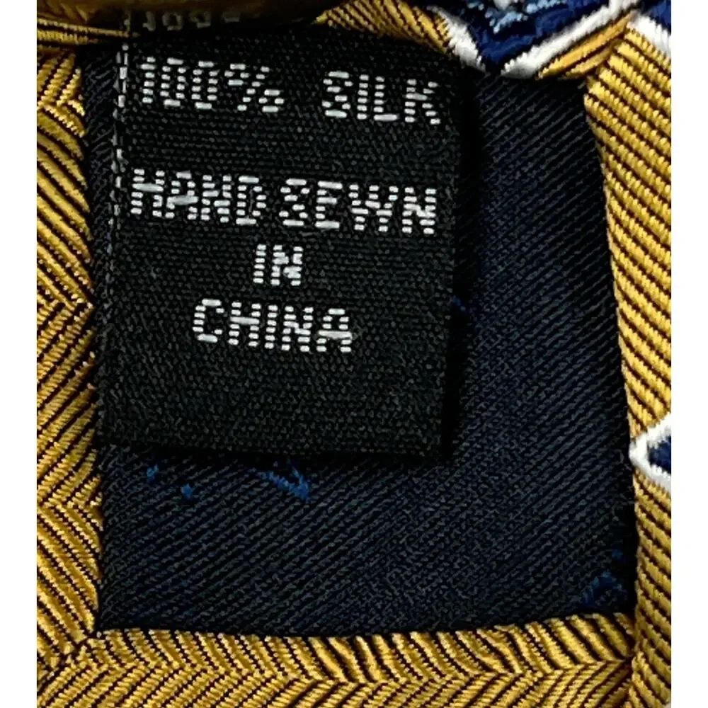Jos A Bank 100% Silk Tie Gold Blue Geometric Herringbone Classic